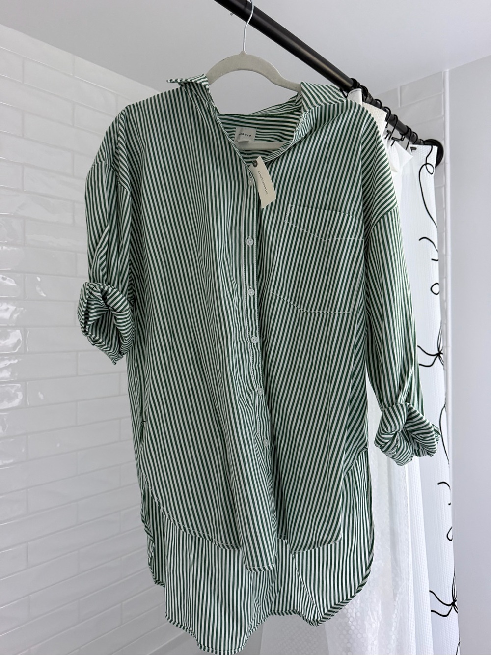 NWT Anthropologie Green and White Striped Button-Down Shirt